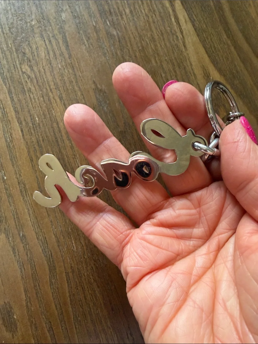 Coach Green Script Enamel Keyring with Silver Hardware - Picture 4 of 4